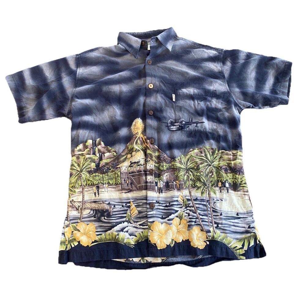Vintage Koko Island Shirt Mens Large Hawaiian Shirt Jimmy's Volcano Airplane